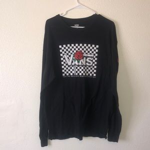 Vans Black Long Sleeve Checkered Tee With Roses